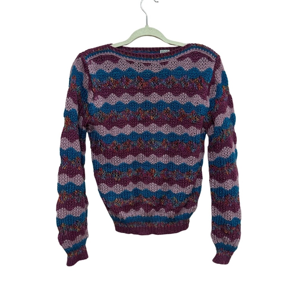 Vintage Naomi Bee Women Purple Teal Wavy Chevron Knit Pullover Sweater Large